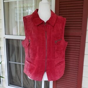 SAGUARO‎ Vintage Women's Red Suede Zipper Western Vest